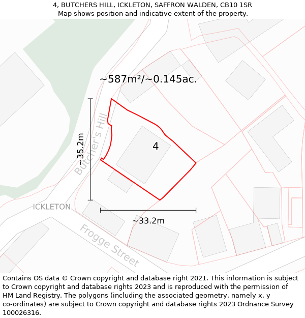 4, BUTCHERS HILL, ICKLETON, SAFFRON WALDEN, CB10 1SR: Plot and title map