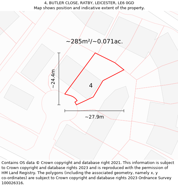 4, BUTLER CLOSE, RATBY, LEICESTER, LE6 0GD: Plot and title map