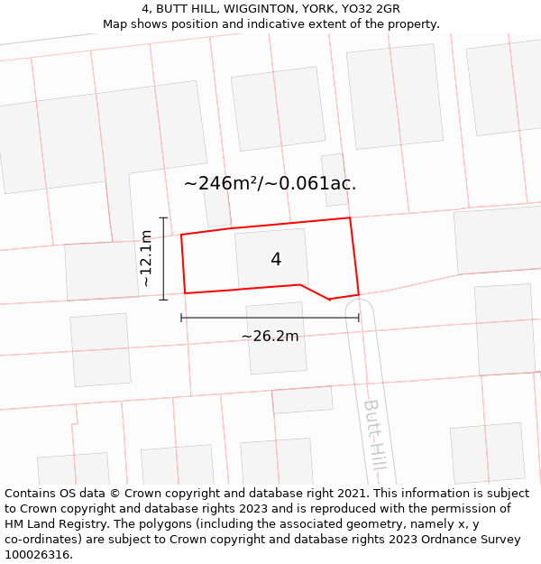 4, BUTT HILL, WIGGINTON, YORK, YO32 2GR: Plot and title map