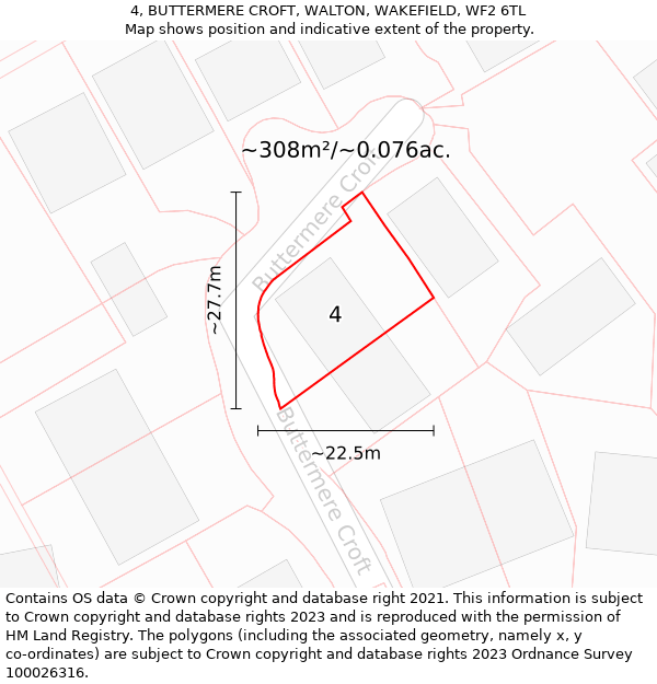 4, BUTTERMERE CROFT, WALTON, WAKEFIELD, WF2 6TL: Plot and title map