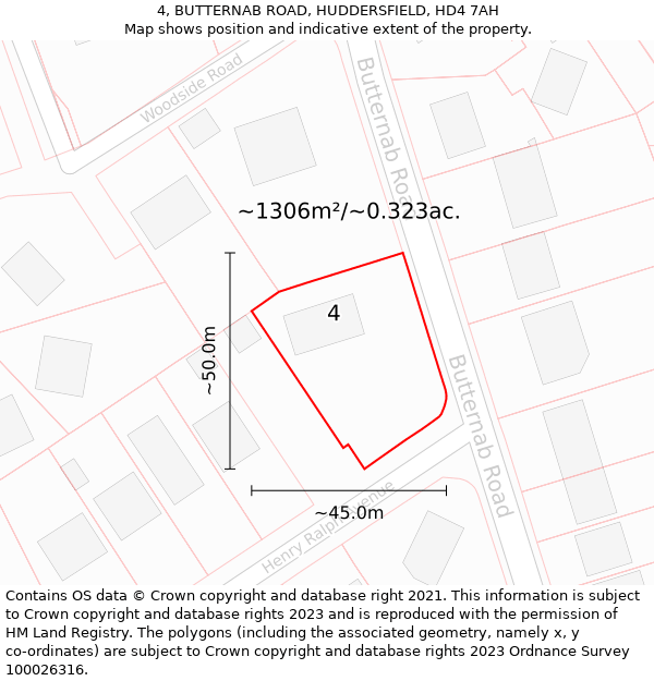 4, BUTTERNAB ROAD, HUDDERSFIELD, HD4 7AH: Plot and title map