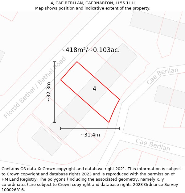 4, CAE BERLLAN, CAERNARFON, LL55 1HH: Plot and title map