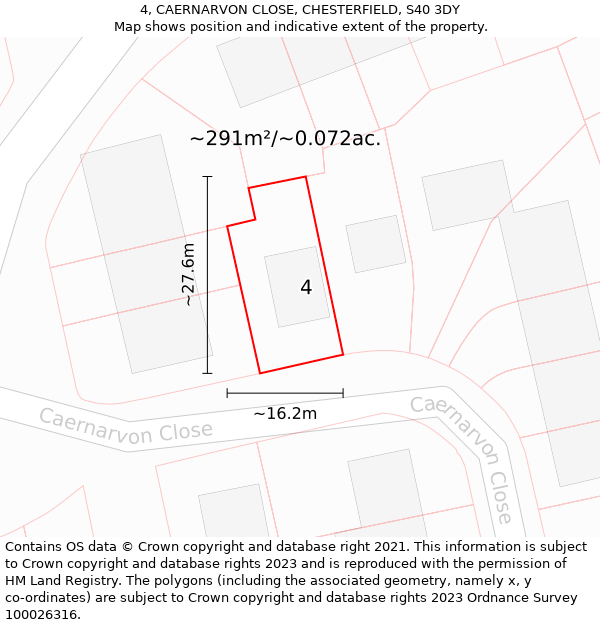 4, CAERNARVON CLOSE, CHESTERFIELD, S40 3DY: Plot and title map