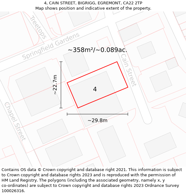 4, CAIN STREET, BIGRIGG, EGREMONT, CA22 2TP: Plot and title map