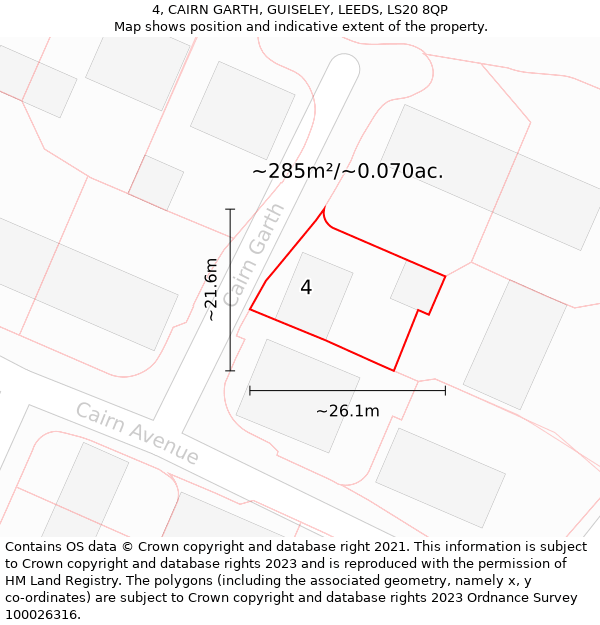 4, CAIRN GARTH, GUISELEY, LEEDS, LS20 8QP: Plot and title map