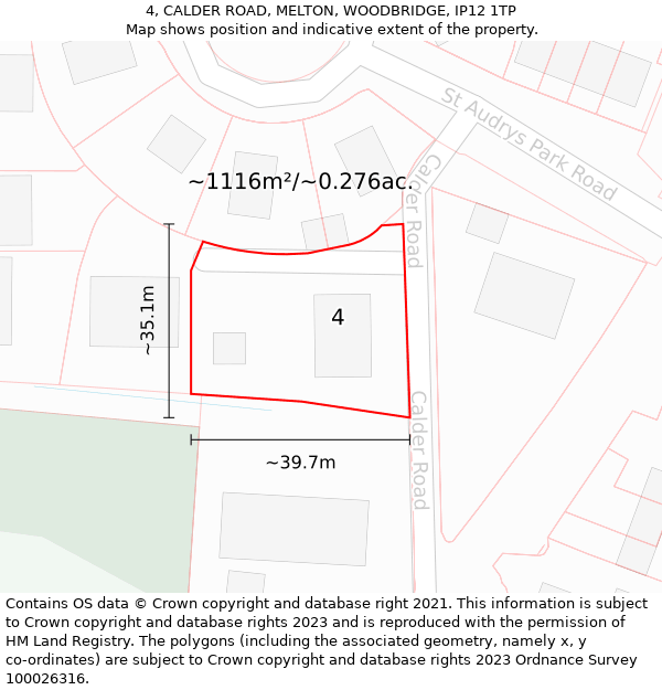 4, CALDER ROAD, MELTON, WOODBRIDGE, IP12 1TP: Plot and title map