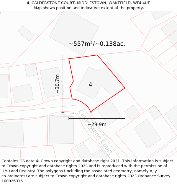 4, CALDERSTONE COURT, MIDDLESTOWN, WAKEFIELD, WF4 4UE: Plot and title map