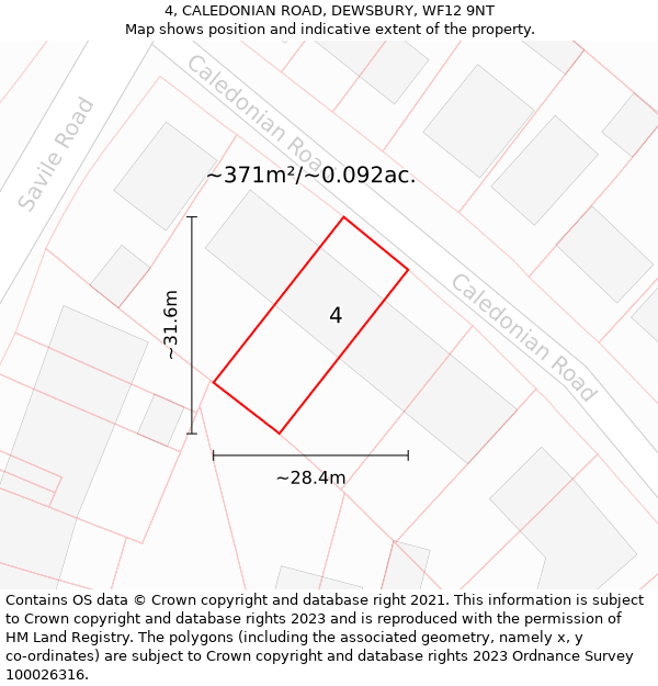 4, CALEDONIAN ROAD, DEWSBURY, WF12 9NT: Plot and title map