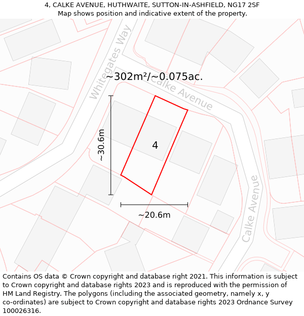 4, CALKE AVENUE, HUTHWAITE, SUTTON-IN-ASHFIELD, NG17 2SF: Plot and title map