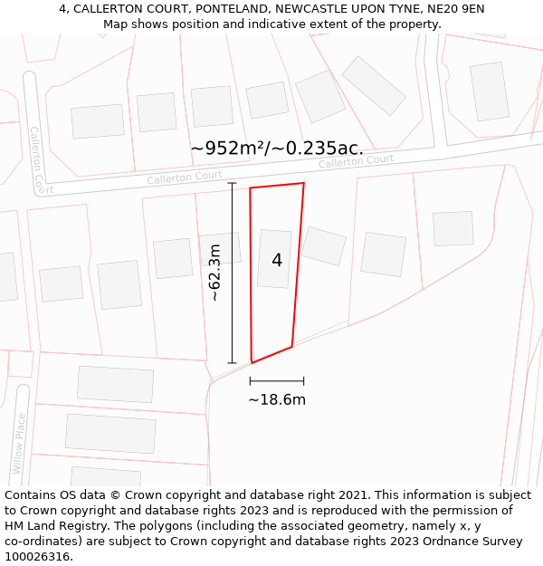 4, CALLERTON COURT, PONTELAND, NEWCASTLE UPON TYNE, NE20 9EN: Plot and title map