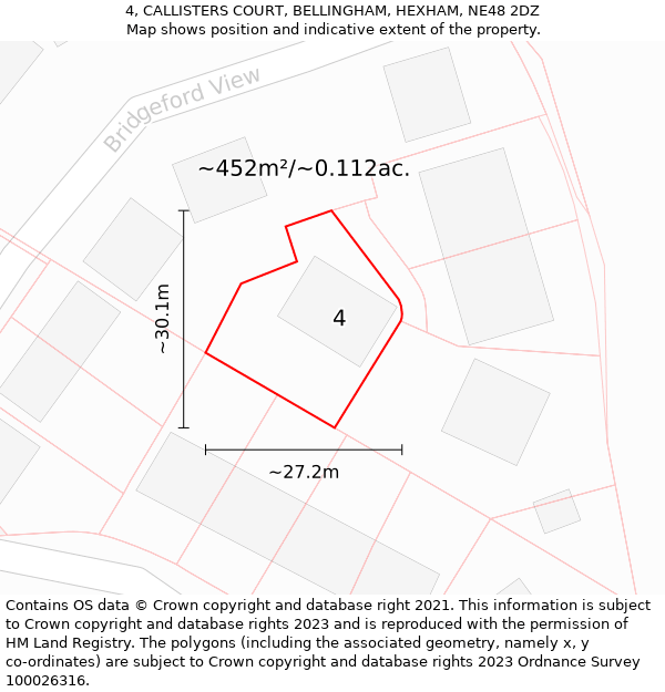 4, CALLISTERS COURT, BELLINGHAM, HEXHAM, NE48 2DZ: Plot and title map