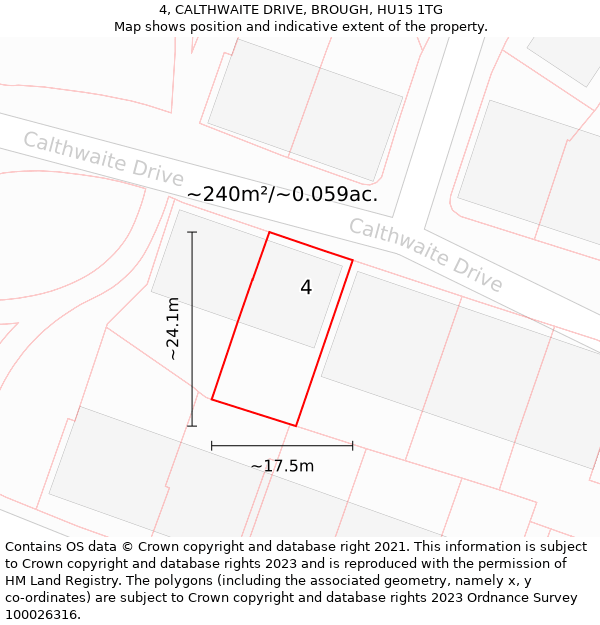 4, CALTHWAITE DRIVE, BROUGH, HU15 1TG: Plot and title map