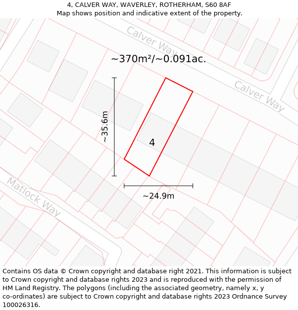 4, CALVER WAY, WAVERLEY, ROTHERHAM, S60 8AF: Plot and title map