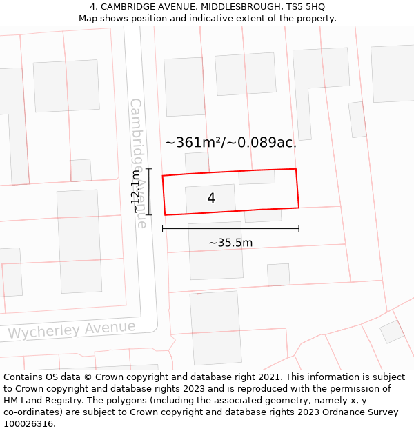 4, CAMBRIDGE AVENUE, MIDDLESBROUGH, TS5 5HQ: Plot and title map