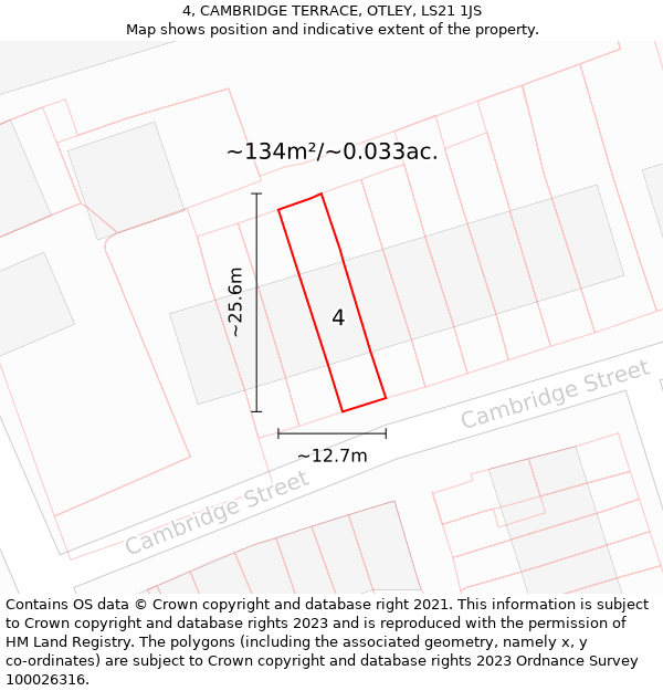 4, CAMBRIDGE TERRACE, OTLEY, LS21 1JS: Plot and title map