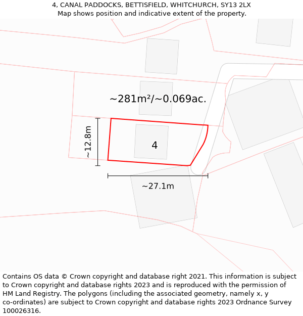 4, CANAL PADDOCKS, BETTISFIELD, WHITCHURCH, SY13 2LX: Plot and title map