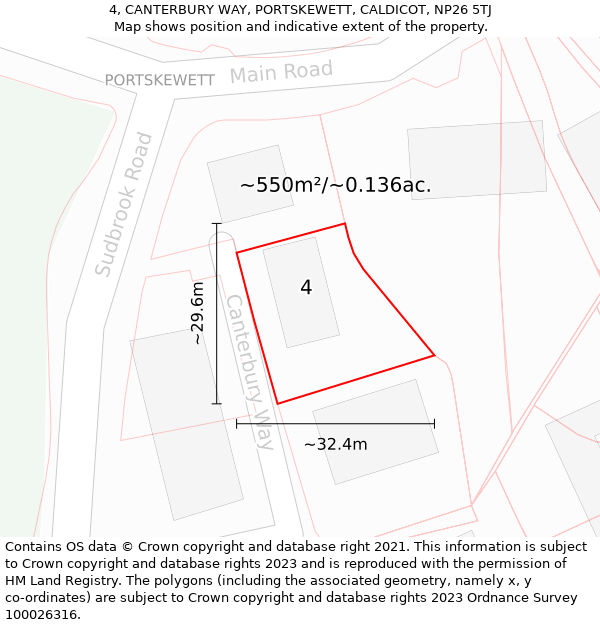 4, CANTERBURY WAY, PORTSKEWETT, CALDICOT, NP26 5TJ: Plot and title map