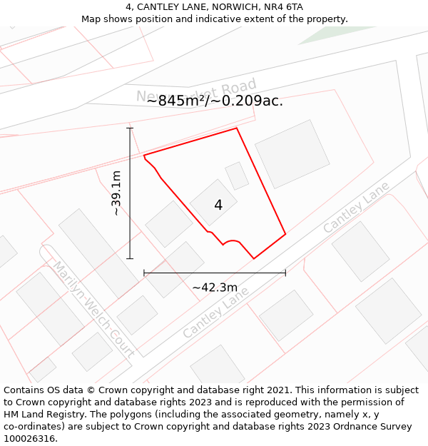 4, CANTLEY LANE, NORWICH, NR4 6TA: Plot and title map