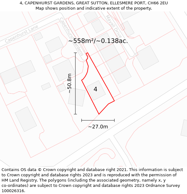 4, CAPENHURST GARDENS, GREAT SUTTON, ELLESMERE PORT, CH66 2EU: Plot and title map