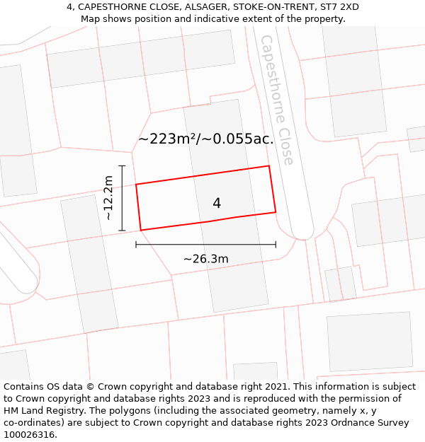 4, CAPESTHORNE CLOSE, ALSAGER, STOKE-ON-TRENT, ST7 2XD: Plot and title map