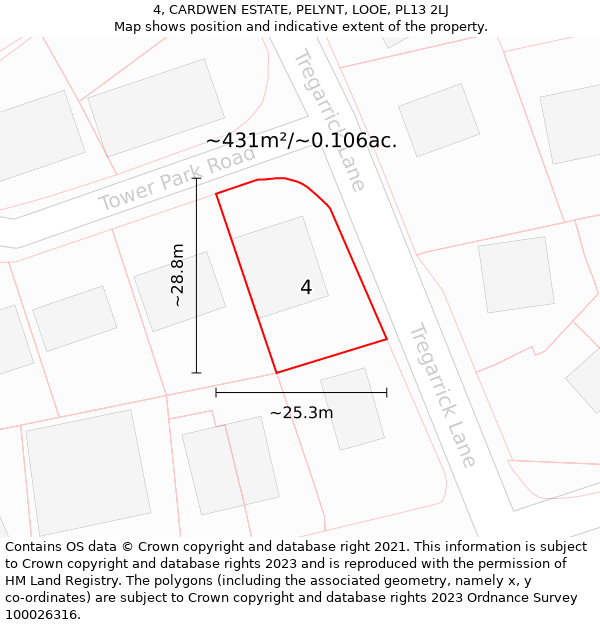 4, CARDWEN ESTATE, PELYNT, LOOE, PL13 2LJ: Plot and title map