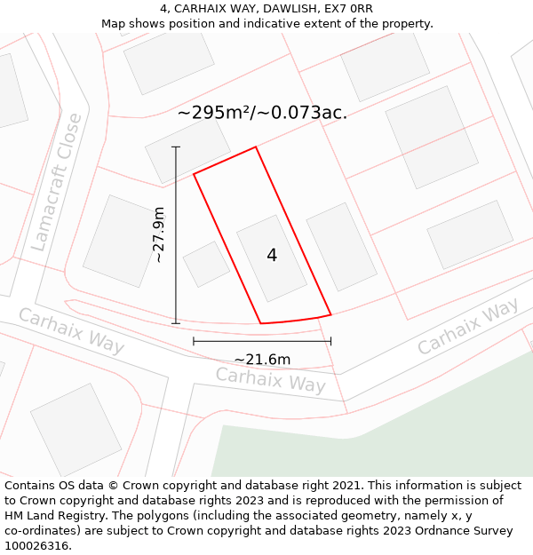 4, CARHAIX WAY, DAWLISH, EX7 0RR: Plot and title map