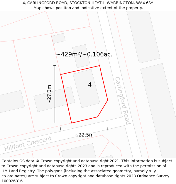 4, CARLINGFORD ROAD, STOCKTON HEATH, WARRINGTON, WA4 6SA: Plot and title map