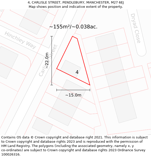 4, CARLISLE STREET, PENDLEBURY, MANCHESTER, M27 6EJ: Plot and title map