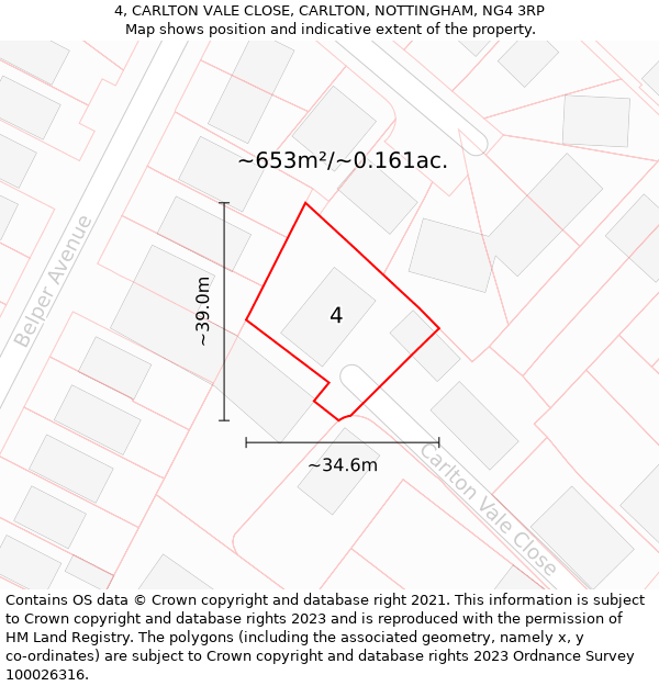 4, CARLTON VALE CLOSE, CARLTON, NOTTINGHAM, NG4 3RP: Plot and title map