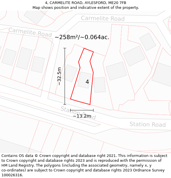 4, CARMELITE ROAD, AYLESFORD, ME20 7FB: Plot and title map