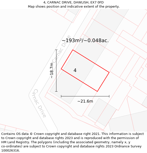 4, CARNAC DRIVE, DAWLISH, EX7 0FD: Plot and title map