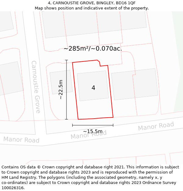 4, CARNOUSTIE GROVE, BINGLEY, BD16 1QF: Plot and title map