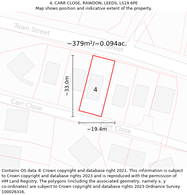 4, CARR CLOSE, RAWDON, LEEDS, LS19 6PE: Plot and title map