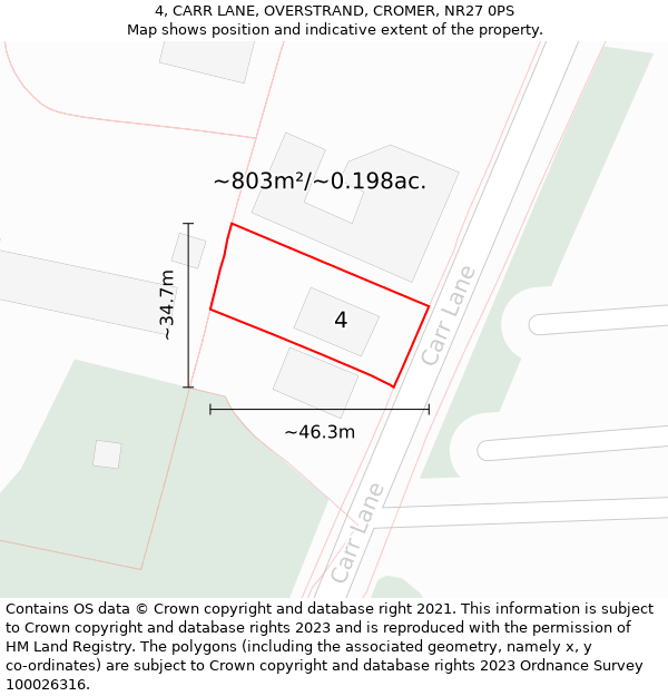 4, CARR LANE, OVERSTRAND, CROMER, NR27 0PS: Plot and title map