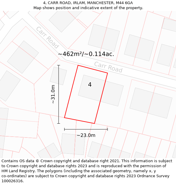 4, CARR ROAD, IRLAM, MANCHESTER, M44 6GA: Plot and title map