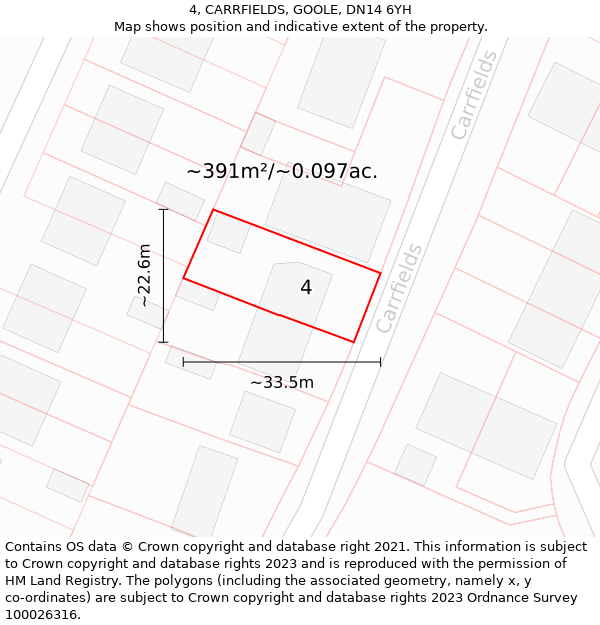 4, CARRFIELDS, GOOLE, DN14 6YH: Plot and title map