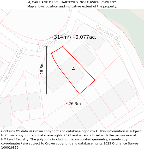 4, CARRIAGE DRIVE, HARTFORD, NORTHWICH, CW8 1GY: Plot and title map