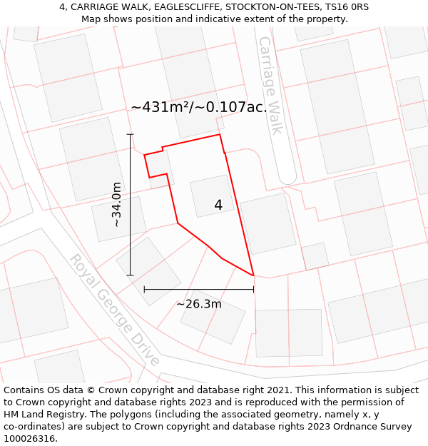 4, CARRIAGE WALK, EAGLESCLIFFE, STOCKTON-ON-TEES, TS16 0RS: Plot and title map