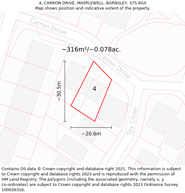 4, CARRON DRIVE, MAPPLEWELL, BARNSLEY, S75 6GA: Plot and title map