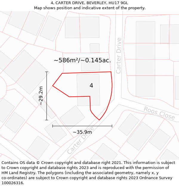 4, CARTER DRIVE, BEVERLEY, HU17 9GL: Plot and title map