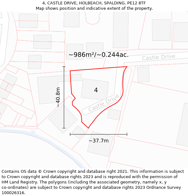 4, CASTLE DRIVE, HOLBEACH, SPALDING, PE12 8TF: Plot and title map