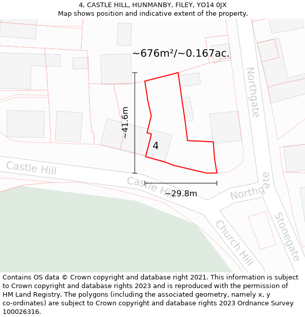 4, CASTLE HILL, HUNMANBY, FILEY, YO14 0JX: Plot and title map