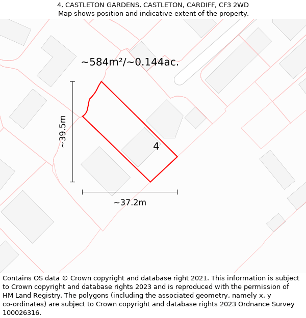 4, CASTLETON GARDENS, CASTLETON, CARDIFF, CF3 2WD: Plot and title map