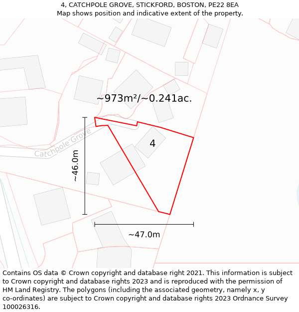 4, CATCHPOLE GROVE, STICKFORD, BOSTON, PE22 8EA: Plot and title map