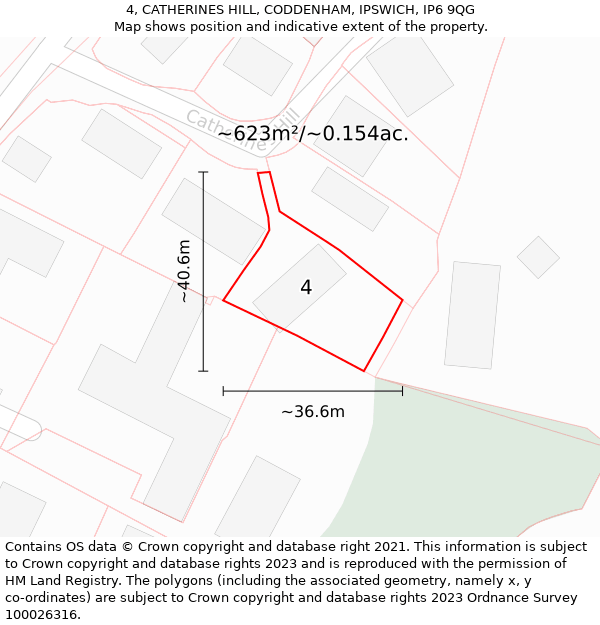 4, CATHERINES HILL, CODDENHAM, IPSWICH, IP6 9QG: Plot and title map