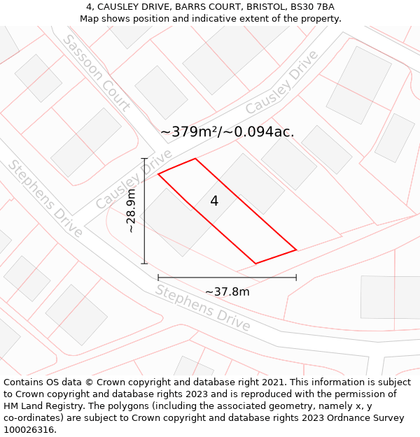 4, CAUSLEY DRIVE, BARRS COURT, BRISTOL, BS30 7BA: Plot and title map