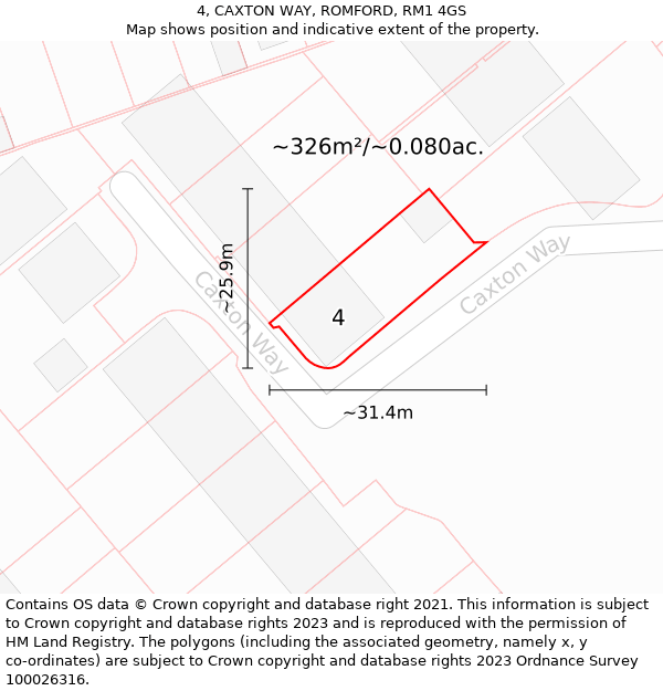 4, CAXTON WAY, ROMFORD, RM1 4GS: Plot and title map