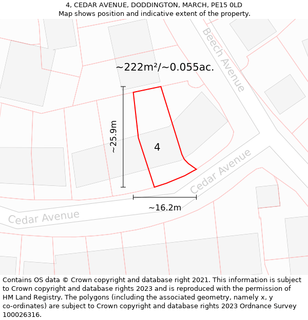 4, CEDAR AVENUE, DODDINGTON, MARCH, PE15 0LD: Plot and title map