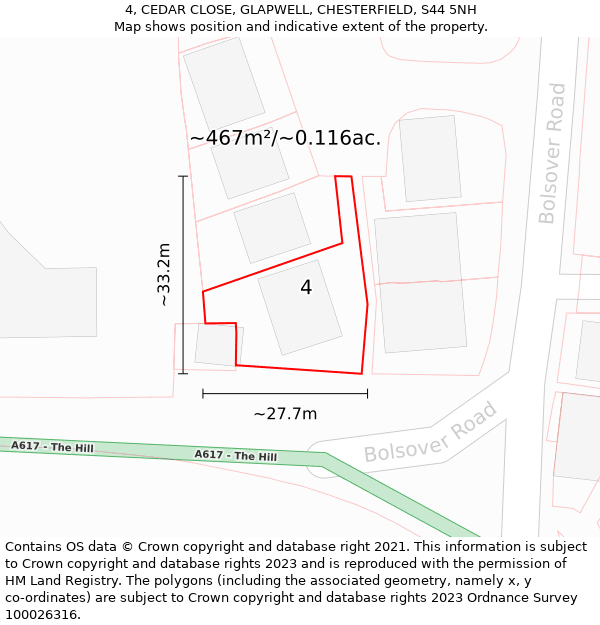 4, CEDAR CLOSE, GLAPWELL, CHESTERFIELD, S44 5NH: Plot and title map