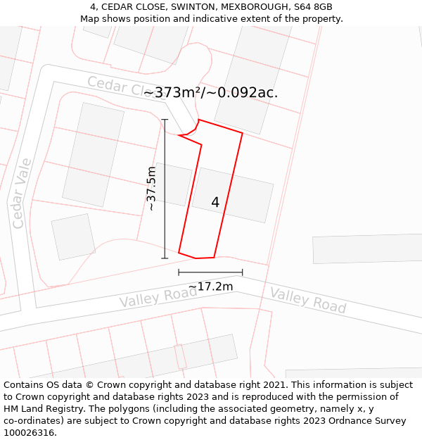 4, CEDAR CLOSE, SWINTON, MEXBOROUGH, S64 8GB: Plot and title map